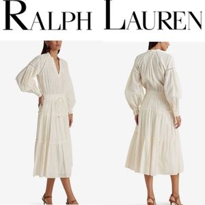 Lauren Ralph lauren Cotton Tiered Dress boho style Cream size 8 NEW